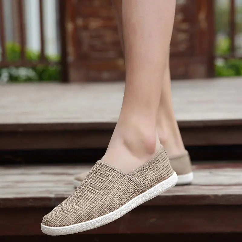 Breathable Casual Men's White Canvas Slip-On Loafers