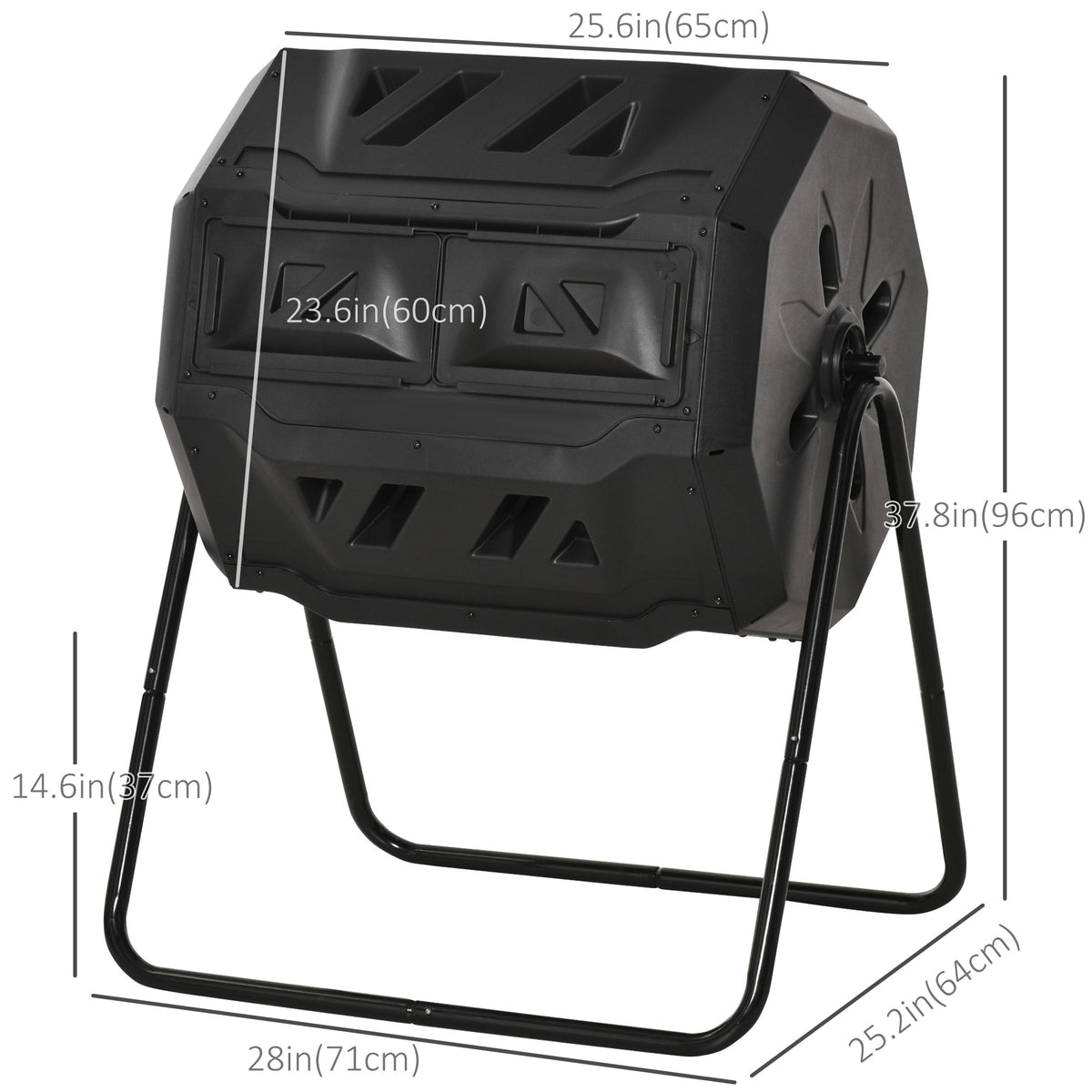 43 Gallon (160L) Tumbling Compost Bin Outdoor Dual Chamber 360° Rotating Composter with Sliding Doors, Solid Steel Frame and Gloves, Black