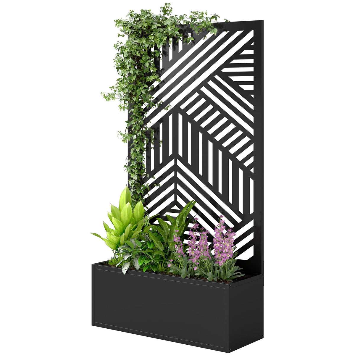 Metal Planter Box with Trellis, 44.5" Raised Garden Bed with Trellis Privacy Screen for Climbing Plants