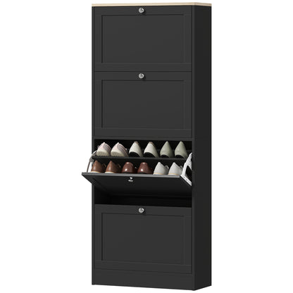 Modern Shoe Storage with 3 Flip Drawers and Adjustable Shelves, Shoe Cabinet Organizer for 12-18 Pairs of Shoes, Black