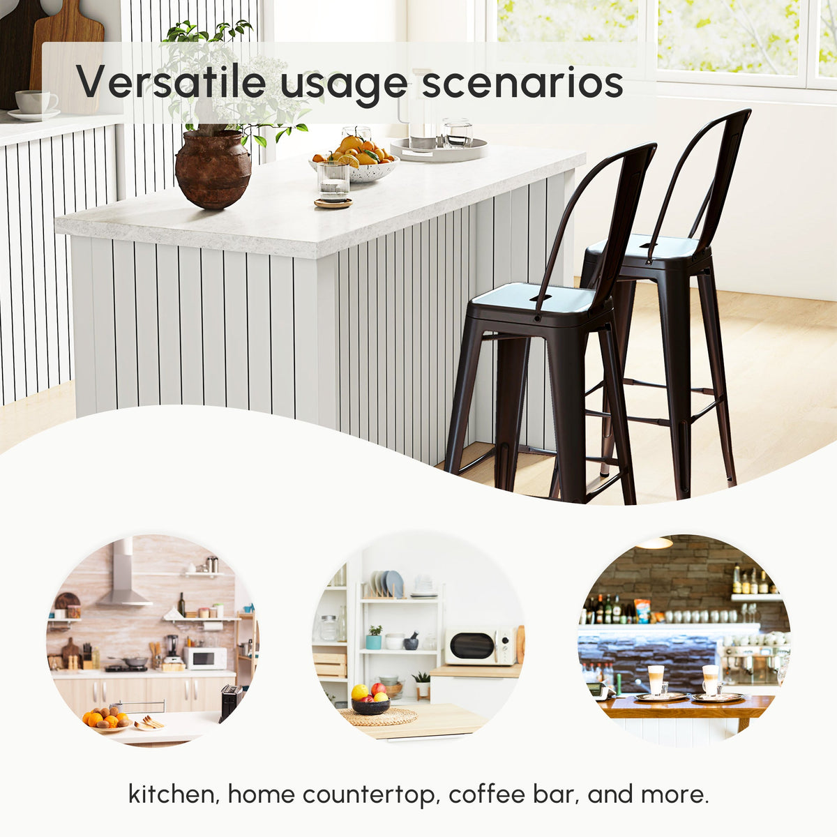 Andre Counter Height Stools with  Backrest and Steel Legs-Set of 2-Brown
