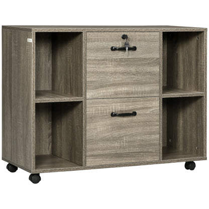 Lateral Filing Cabinet with Wheels and Lockable Drawer, File Cabinet, Mobile Printer Stand with Open Shelves for Letter and A4 Size Documents for Home Office, Grey