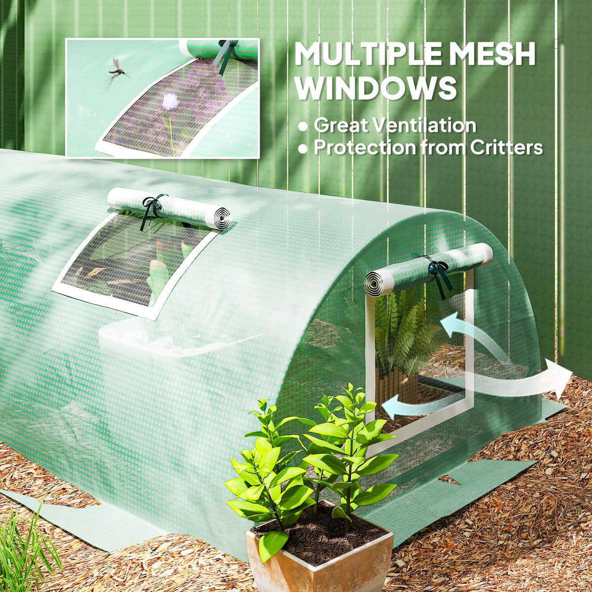 Portable Mini Greenhouse, Tunnel Growing Tent with 5 Mesh Windows and Steel Frame, 7' x 3' x 2', Green