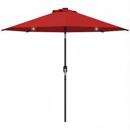9ft Solar Patio Umbrella Outdoor Sunshade 24 LED Lights Tilt Canopy Wine Red