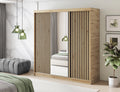 Emerio Mirrored 3 Sliding Door Freestanding Wardrobe - Maple Oak