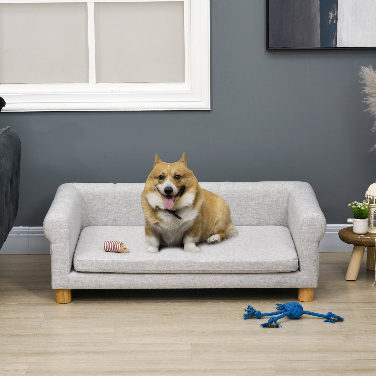 Modern Pet Sofa Cat or Medium Large Dog Bed W/ Removable Seat Cushion, Dark Grey
