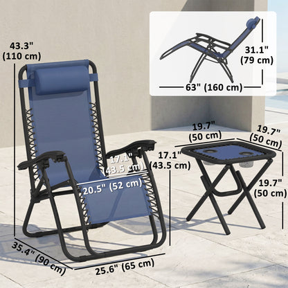 Zero Gravity Chair Set of 2 Patio Chair with Side Table Cupholders and Pillows for Pool, Backyard, Lawn, Black