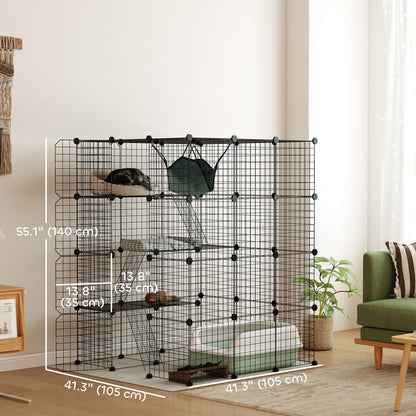 4 Tier DIY Cat Cage Indoor, Catio for 1-3 Cats with Hammock, 5 Doors, 3 Ramps, 3 Jumping Platforms, for 1-3 Cats, Black