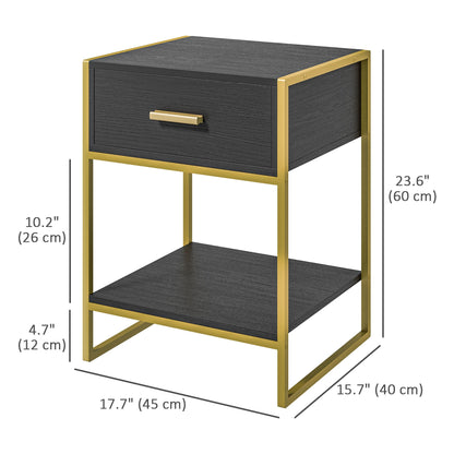 Nightstand Set of 2, Modern Bedside Table with Drawer and Shelf, Bedside Cabinets for Bedroom, White