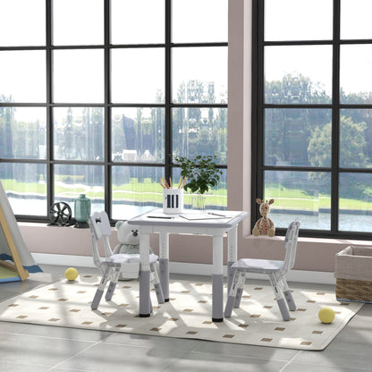 3 Pieces Toddler Table and Chair Set, Height Adjustable Kids Table and Chair Set w/ Storage, for Playroom Grey
