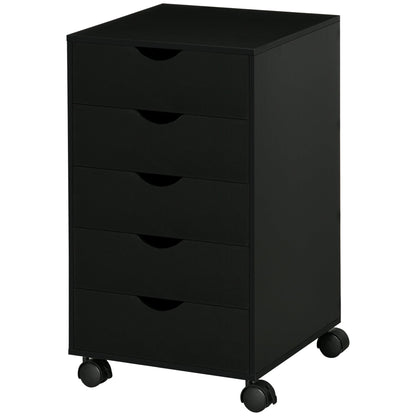 File Cabinet with 5 Drawer Wheels, 15.7" x 15.7" x 26.4", Black
