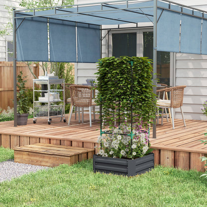Galvanized Planter Box, Outdoor Raised Garden Bed with 3-Tier Trellis Tomato Cage for Climbing Vines, Vegetables, Brown