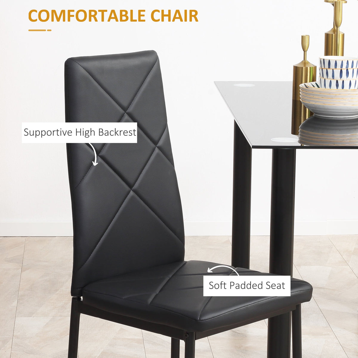 Adam Modern Space-Saving Dining Set for 4-Black