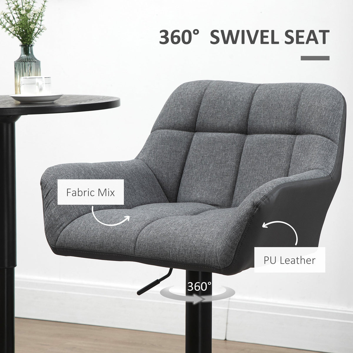 Swivel Barstools Set of 2 Adjustable Bar Stools with Footrest Armrests and PU Leather Back for Dining Room Cream White