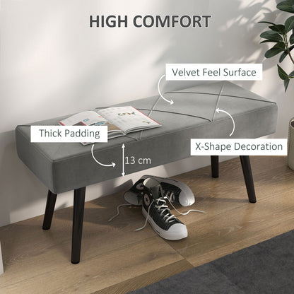 39 Inches Upholstered Bedroom Bench, Modern End of Bed Bench with Steel Legs, Cream White