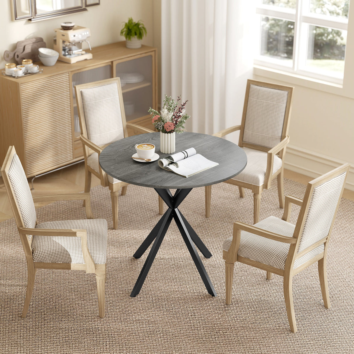 31.5" Industrial Round Dining Table - White Oak