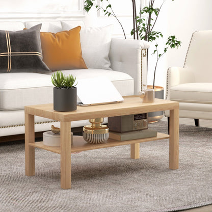 2 Tier Coffee Table with Storage Shelf, Rectangular Center Table for Living Room, Home Office Furniture Walnut