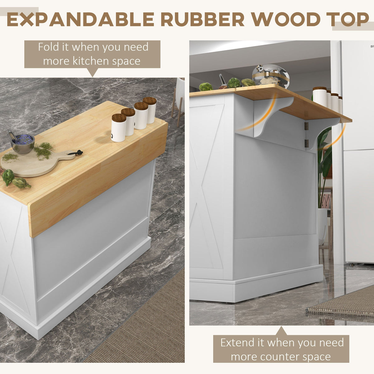 Kitchen Island with Drop Leaf, Rolling Kitchen Cart with 2 Drawers, Adjustable Shelves and Wood Countertop, Black