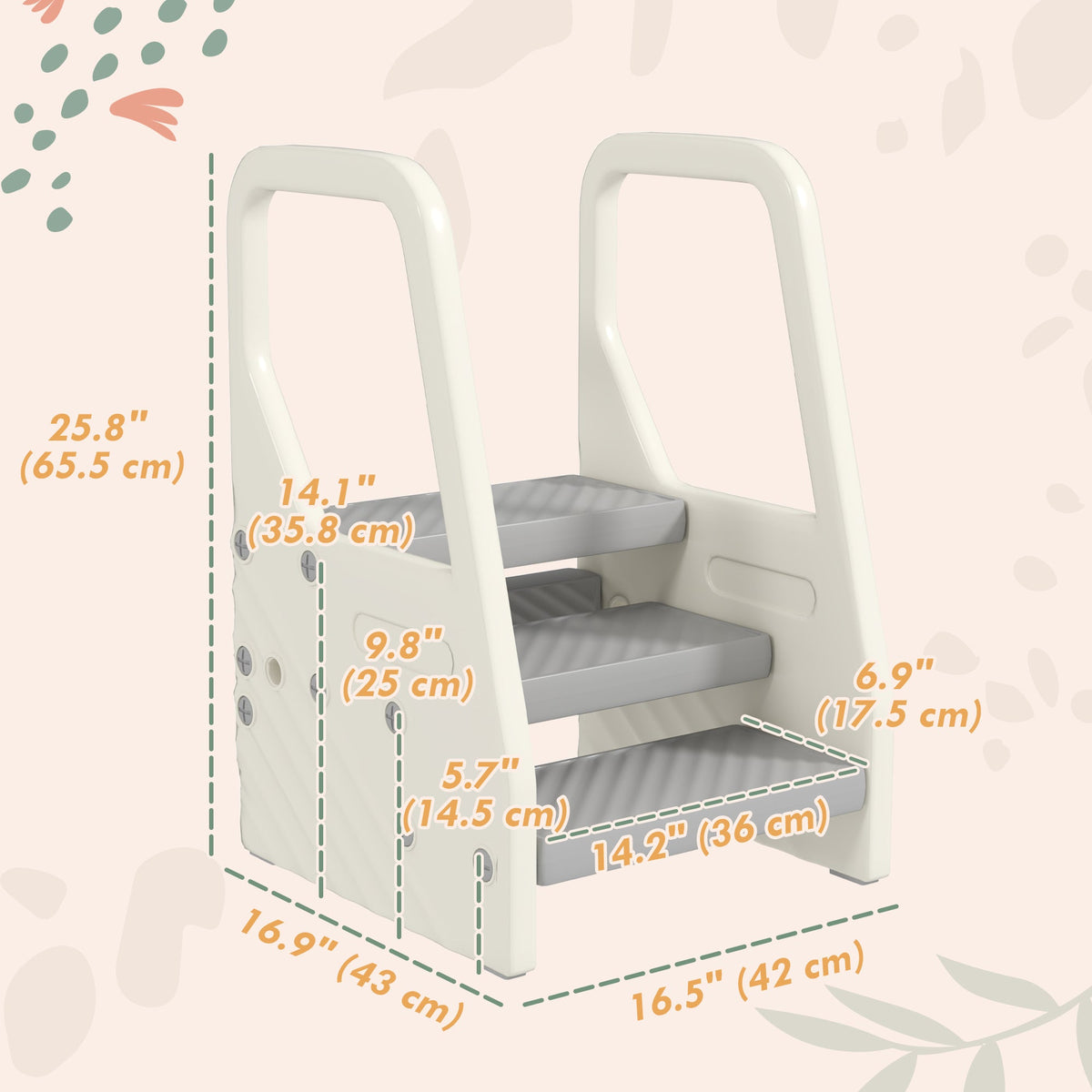 Adjustable Height Toddler Step Stool with Handle & Foot Pads, Grey