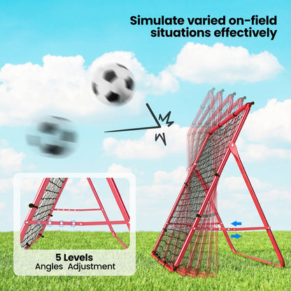 Soccer 5 Angles Adjustable Soccer Rebounder Net, Multi-Sport Training Bounce Back Net, Red