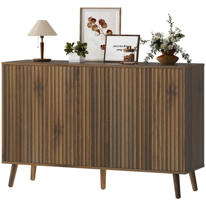 Buffet Cabinet with Storage Modern Fluted Sideboard with Adjustable Shelves Wood Legs for Dining Room Living Room Oak
