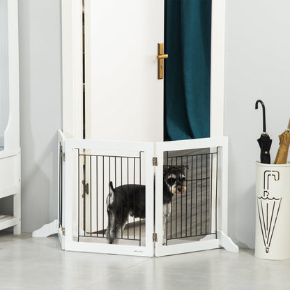 Freestanding Pet Gate, Folding Dog Gate with 2 Support Feet, 24" High, 3 Panels, for Small Dogs, Indoor Use - White