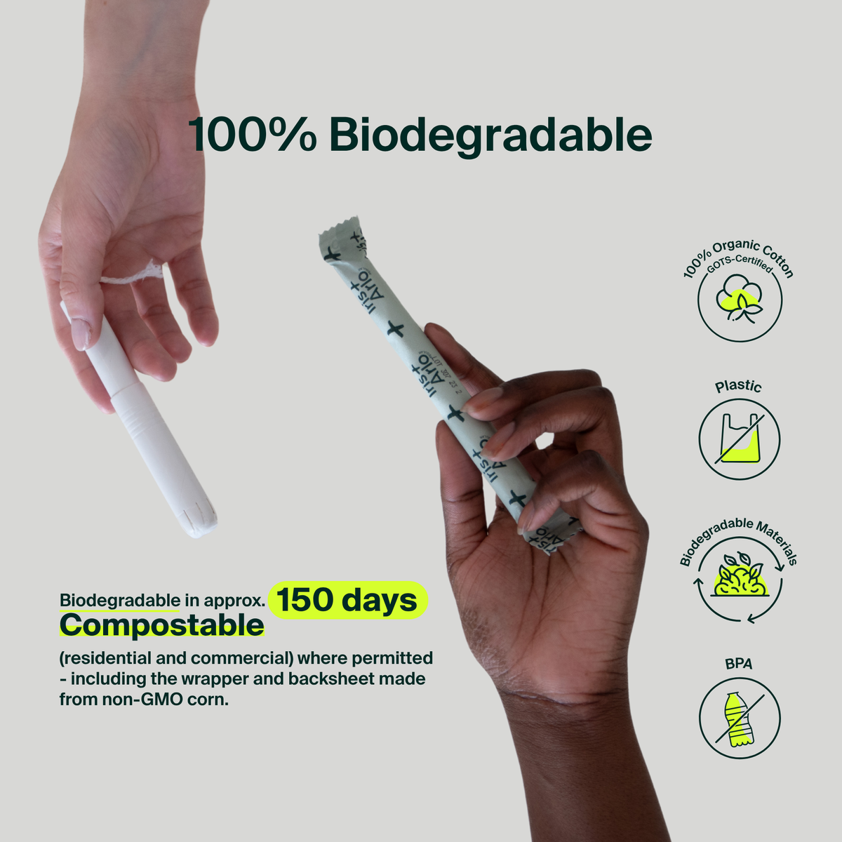 100% Organic Cotton Applicator Tampons
