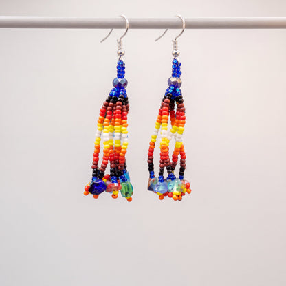 Dark Blue Six-Strand Beaded Cascade Earrings