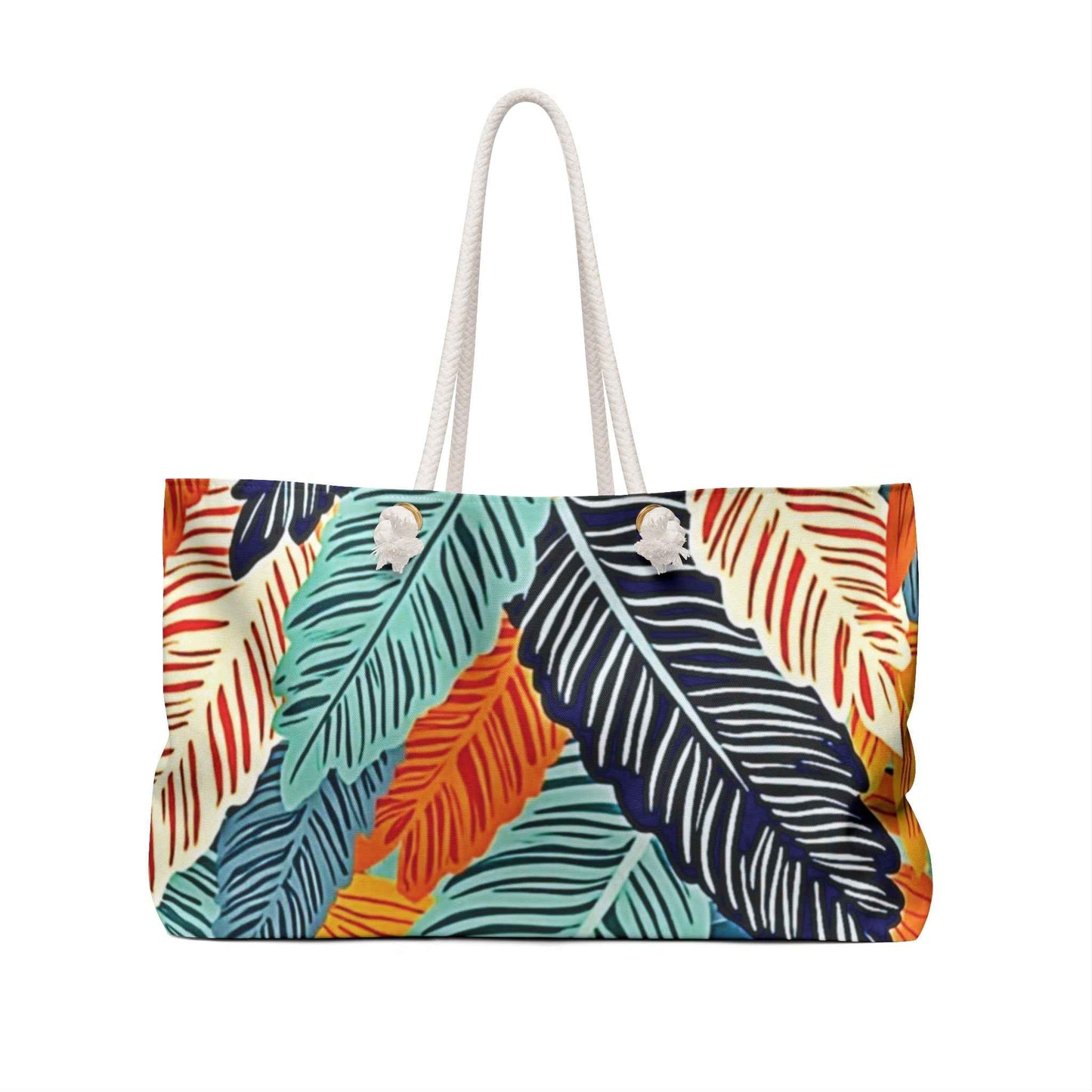 Tropical Feather Print Weekender Bag | Colorful Leaf Pattern | Large Tote Bag | mom on the go bag | everyday mom bag