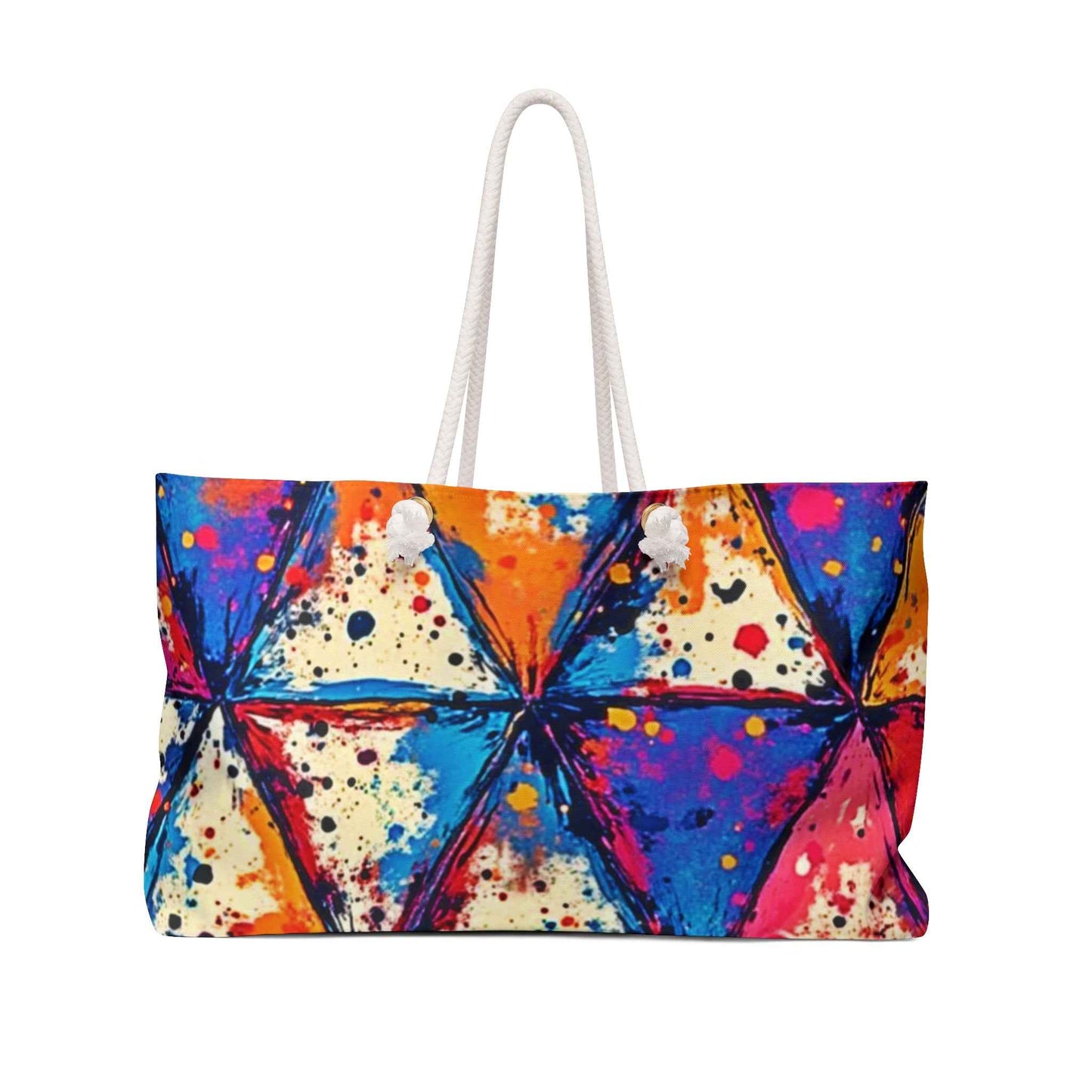 Colorful Geometric Triangle Print Weekender Bag | Abstract Splash Pattern, Large Tote Bag