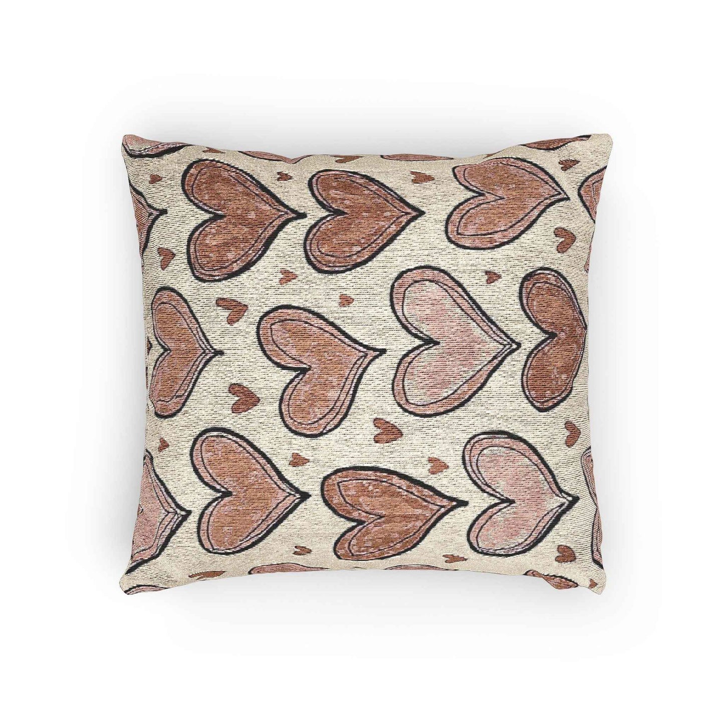 Pink Heart Pattern Woven Pillow | Boho Valentine Decorative Throw