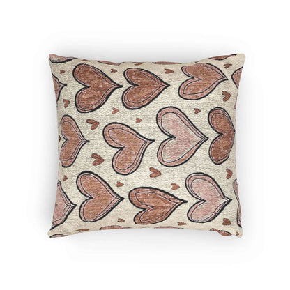 Pink Heart Pattern Woven Pillow | Boho Valentine Decorative Throw