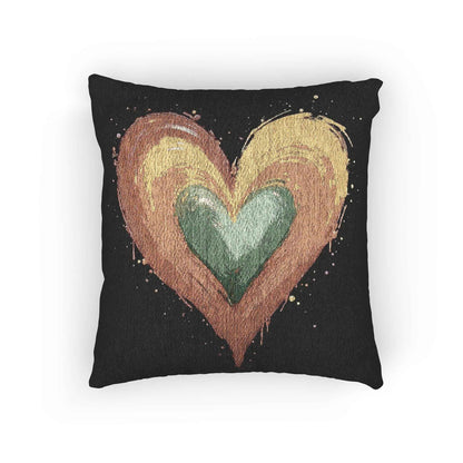 Handpainted Heart Woven Pillow | Boho Heart Decorative Pillow