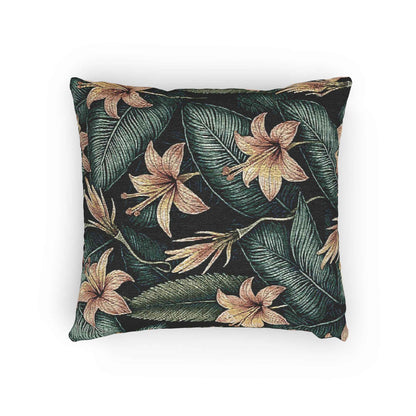 Tropical Lily Pattern Woven Pillow | Botanical Floral Throw Pillow