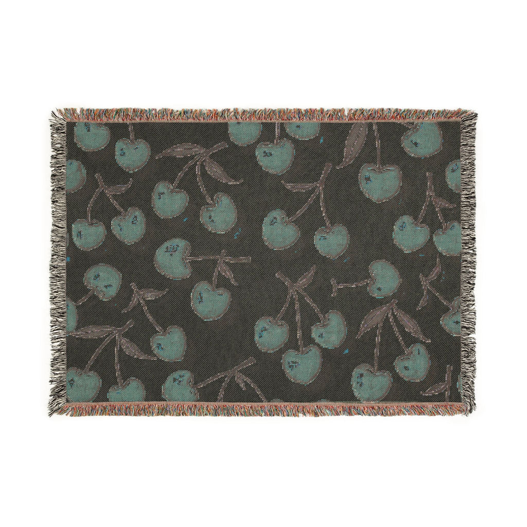 Cherry Pattern Woven Blanket — Retro Fruit Throw for Living Room & Bedroom