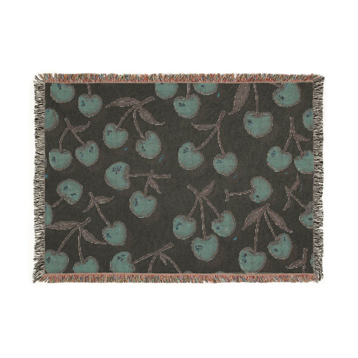 Cherry Pattern Woven Blanket — Retro Fruit Throw for Living Room & Bedroom