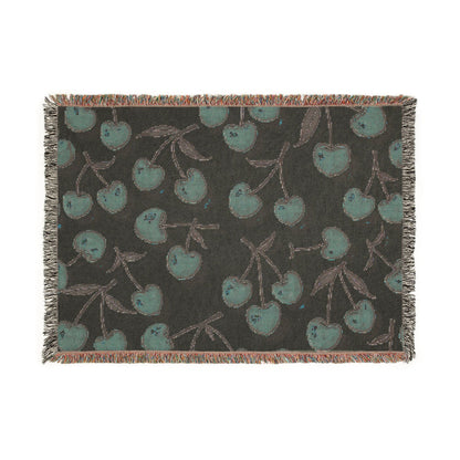 Cherry Pattern Woven Blanket — Retro Fruit Throw for Living Room & Bedroom