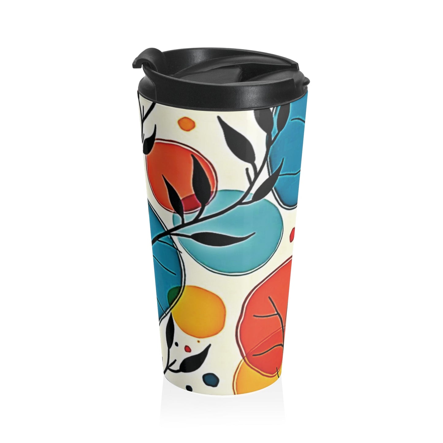 Colorful Leaf Pattern Stainless Steel Travel Mug | Floral Abstract Tumbler