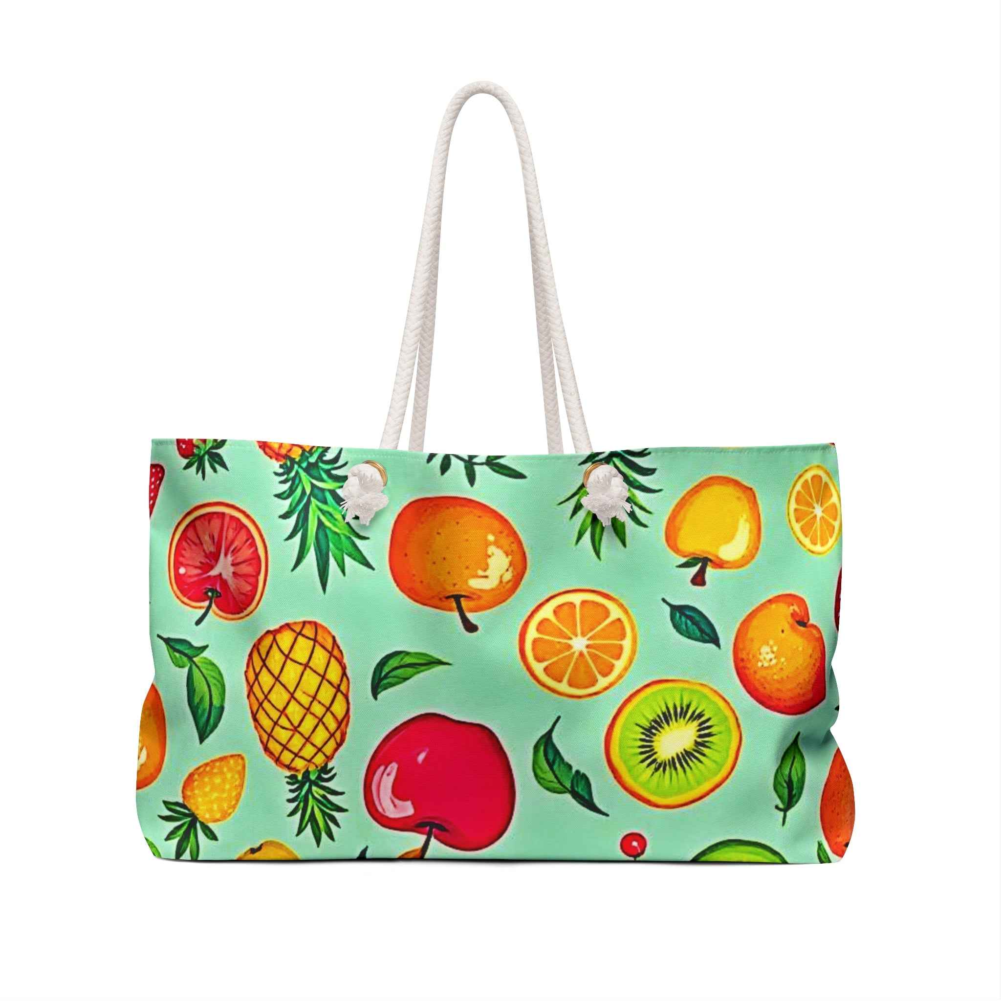 Tropical Fruit Pattern Weekender Bag | Citrus Strawberry Kiwi Beach Tote | Large Tote Bag