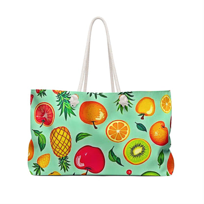Tropical Fruit Pattern Weekender Bag | Citrus Strawberry Kiwi Beach Tote | Large Tote Bag
