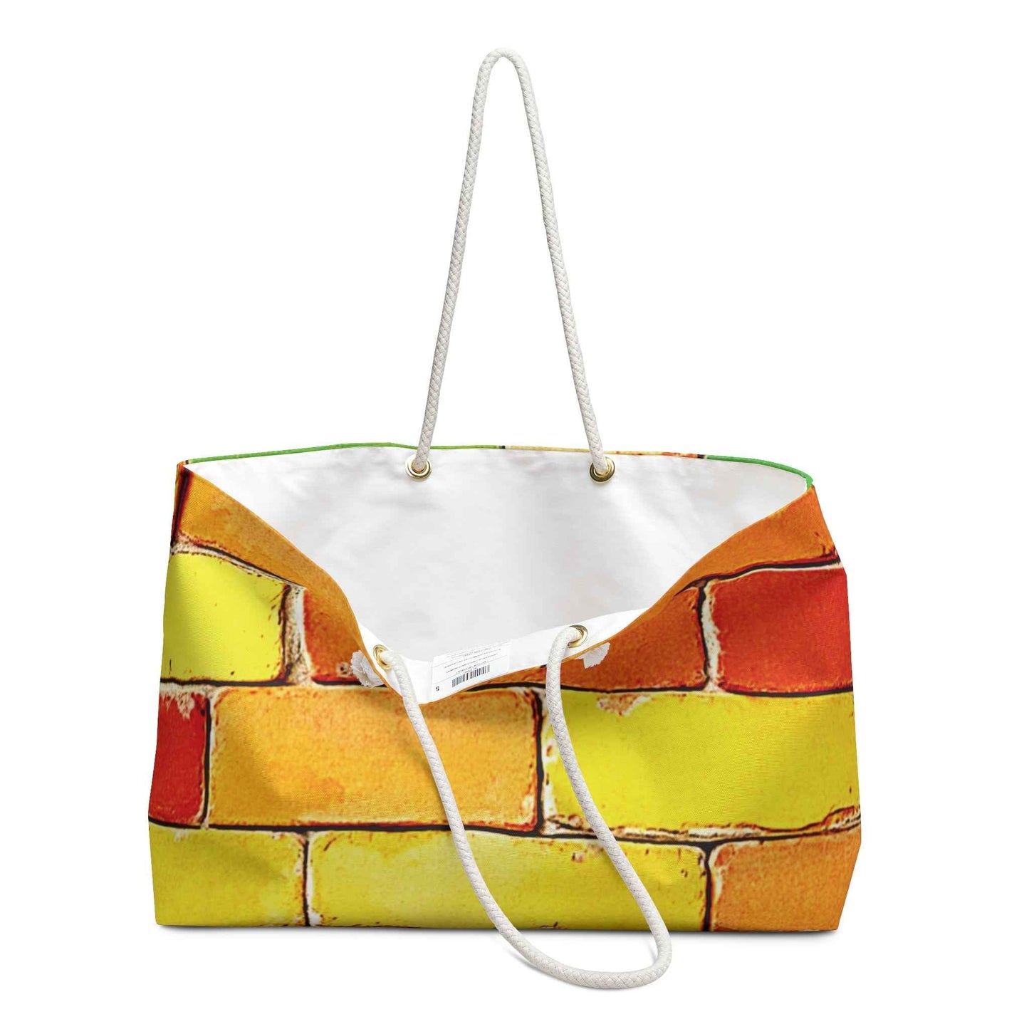 Colorful Brick Pattern Weekender Bag | Yellow Orange Green, Large Tote Bag