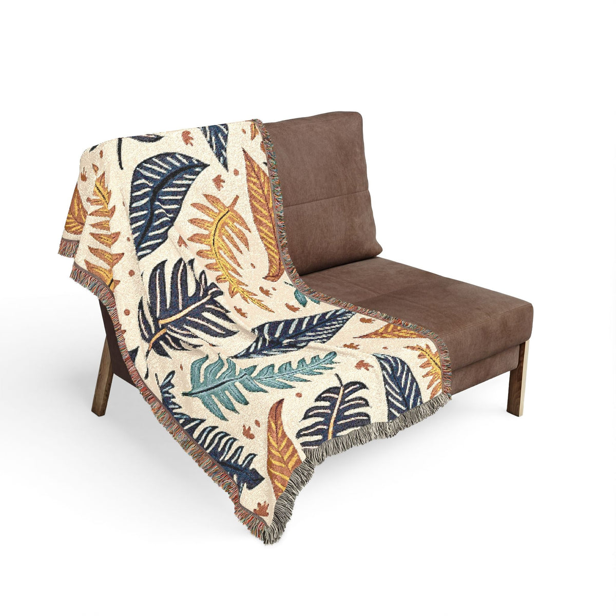Tropical Leaf Woven Blanket — Boho Botanical Throw for Living Room, Bed, or Outdoor Picnics