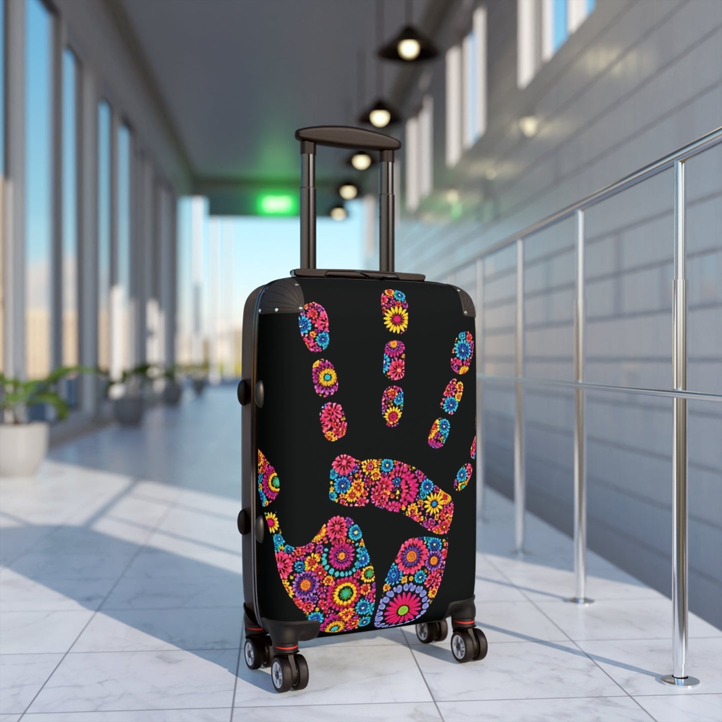 Floral Handprint Suitcase – Colorful Flower Travel Luggage