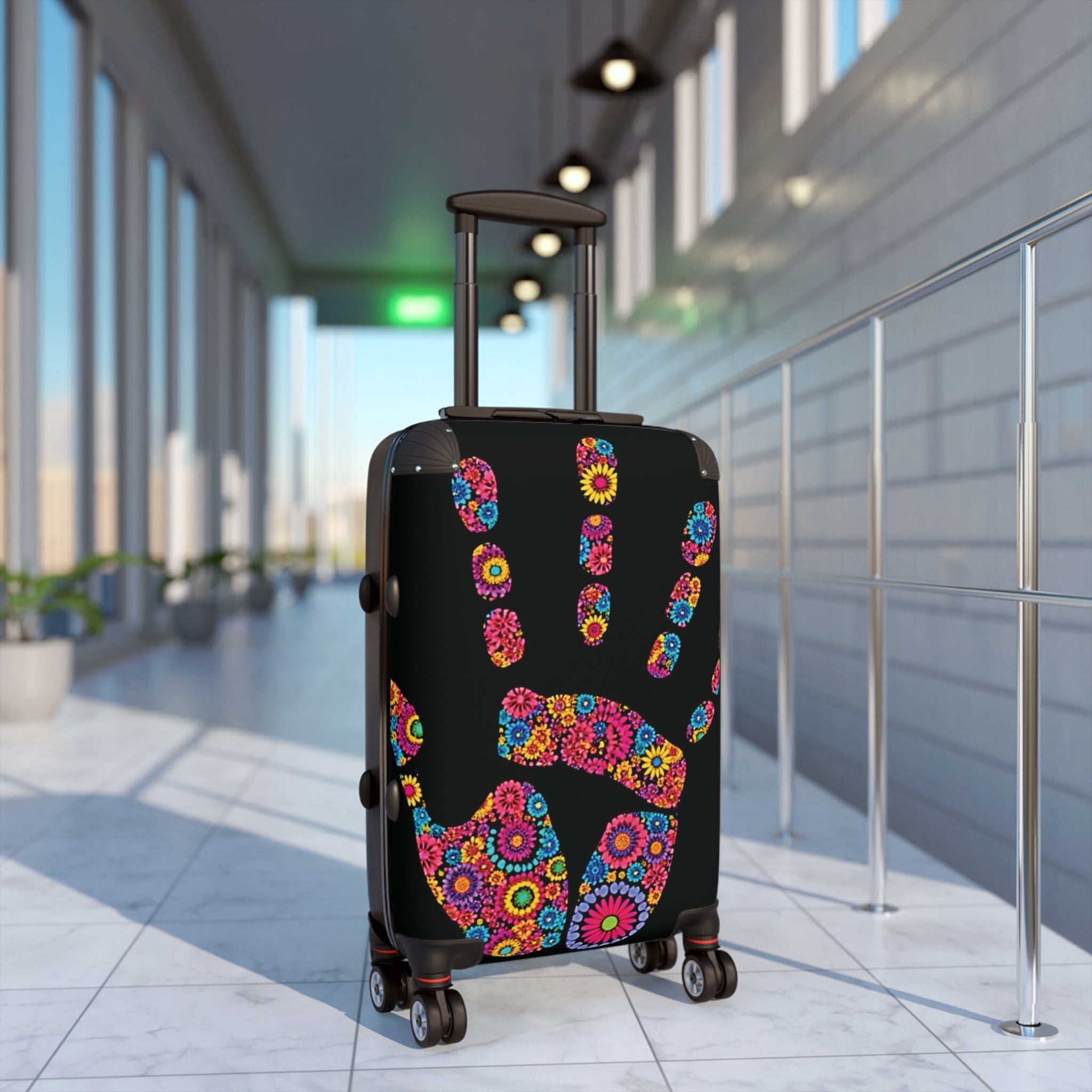 Floral Handprint Suitcase – Colorful Flower Travel Luggage