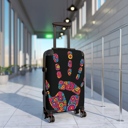 Floral Handprint Suitcase – Colorful Flower Travel Luggage