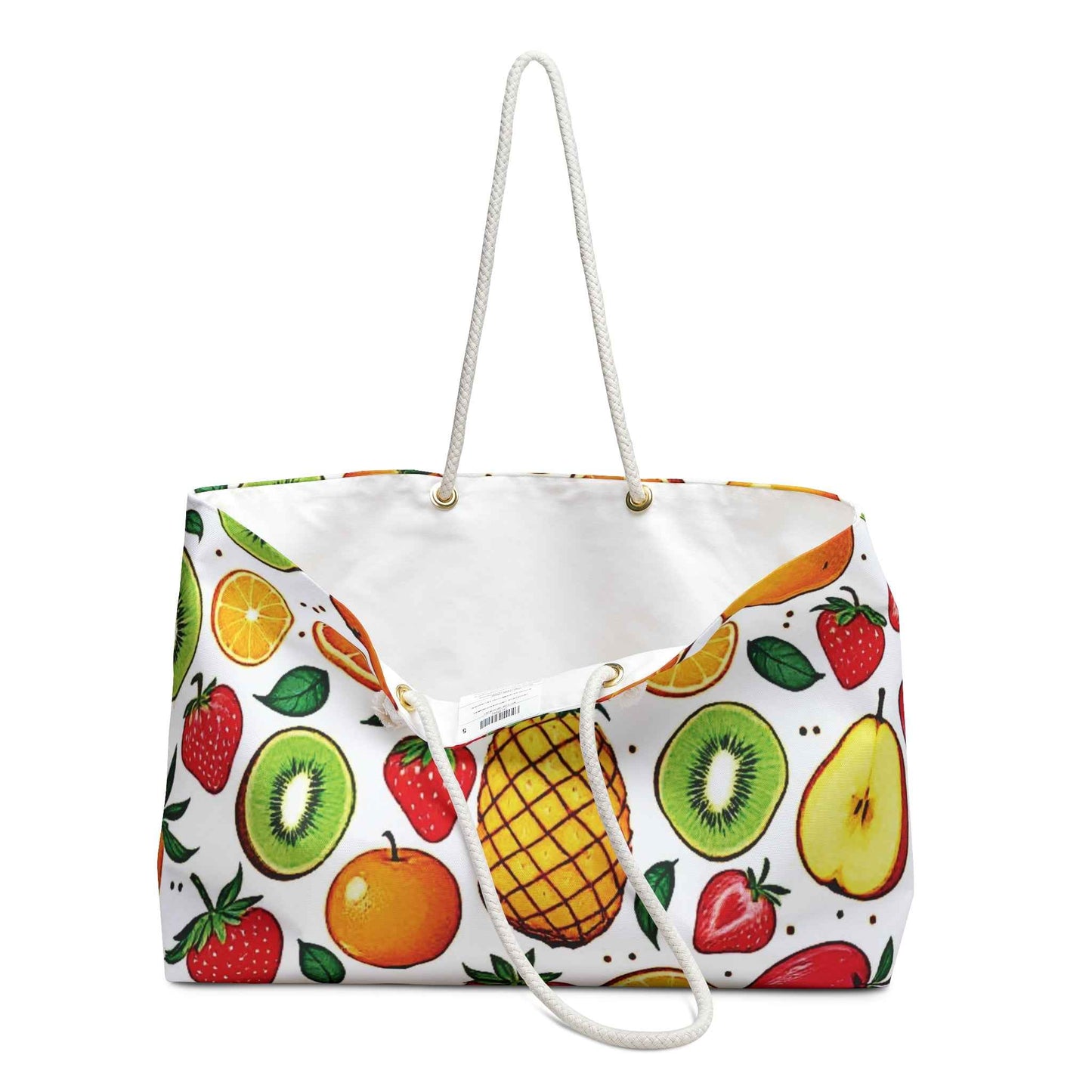 Tropical Fruit Pattern Weekender Bag | Pineapple Strawberry Kiwi, Large Tote Bag