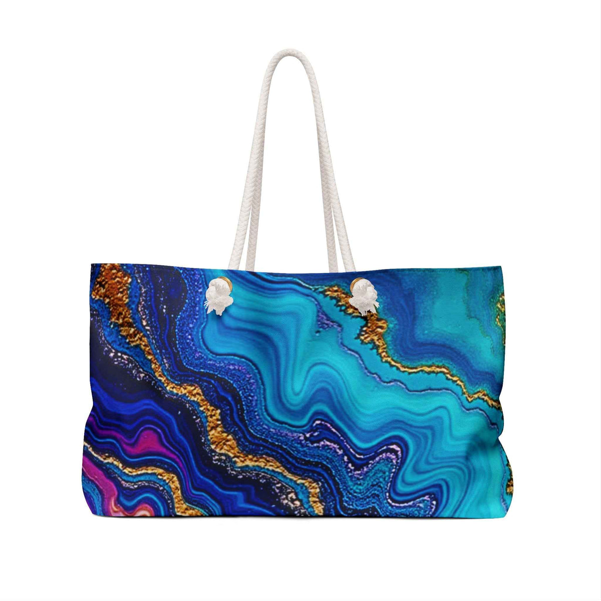 Colorful Agate Pattern Weekender Bag | Blue Teal Pink Marble, Large Tote Bag