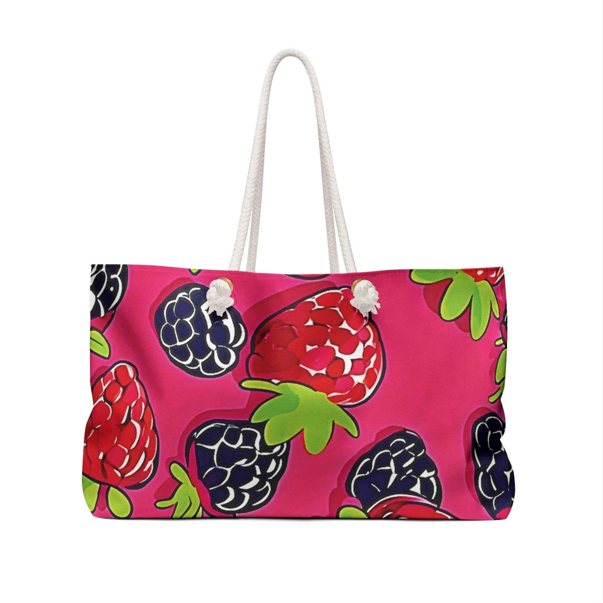 Raspberry Blackberry Pattern Weekender Bag | Bright Pink Berry Large Tote Bag