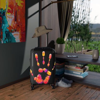 Colorful Handprint Suitcase — Neon Palm Print Carry-On Luggage