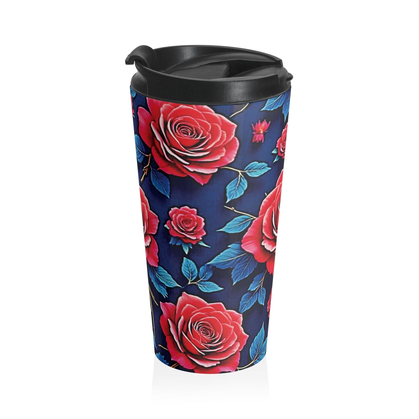 Red Rose Floral Pattern Stainless Steel Travel Mug
